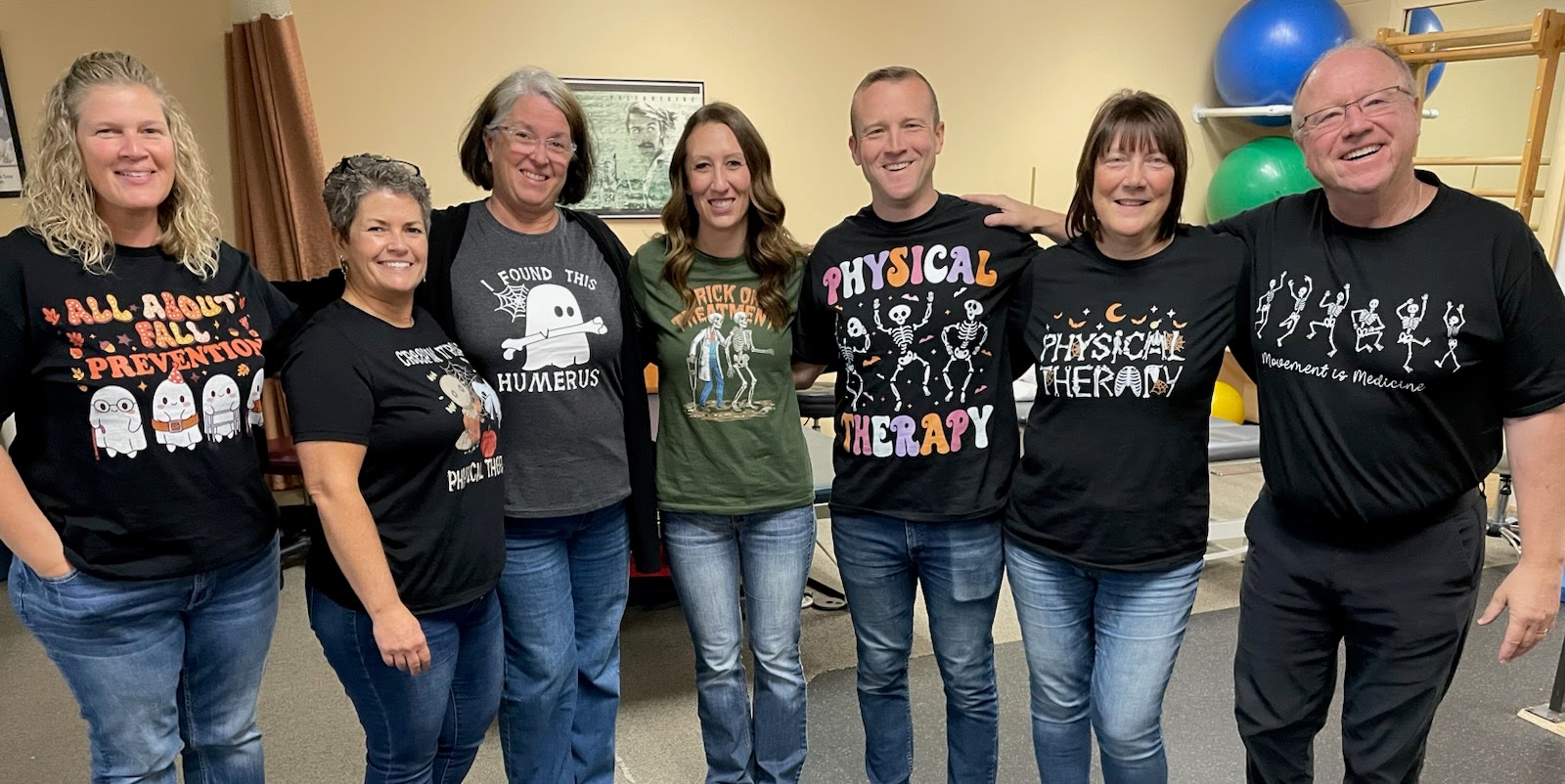 Mountain Town Rehab team in physical therapy themed Halloween costumes